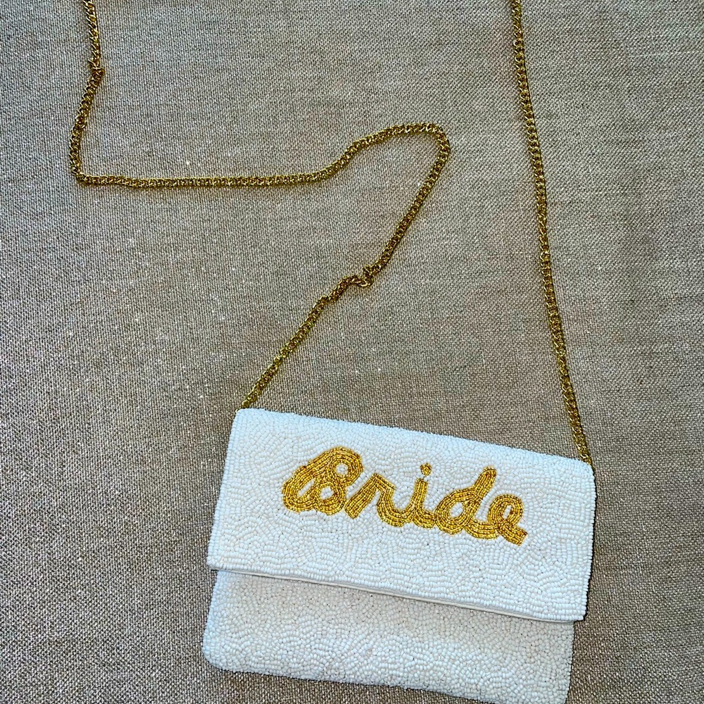 BRIDE beaded clutch with gold chain